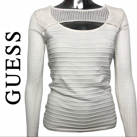 Guess Sweaters - EUC Guess Long Sleeve Peekaboo Knit Sweater Cream